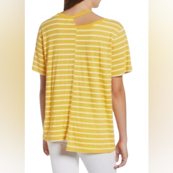 B.P. Nordstrom Remix Tina Assymetric Stripe Yellow Tee NEW - Picture 2 of 6